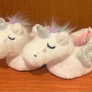 Girls Plush White Pink/Silver Unicorn Slipper Slip on Toddler S5-6 NEW